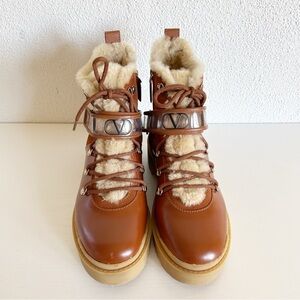 Valentino Garavani Trekkgirl Vlogo Brown Suede Shearling Boots Size EU 38